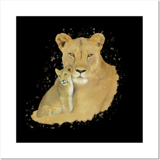 Lioness with Baby - Cat - Predator - Africa Posters and Art